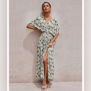 Green and White Floral Maxi Dress
